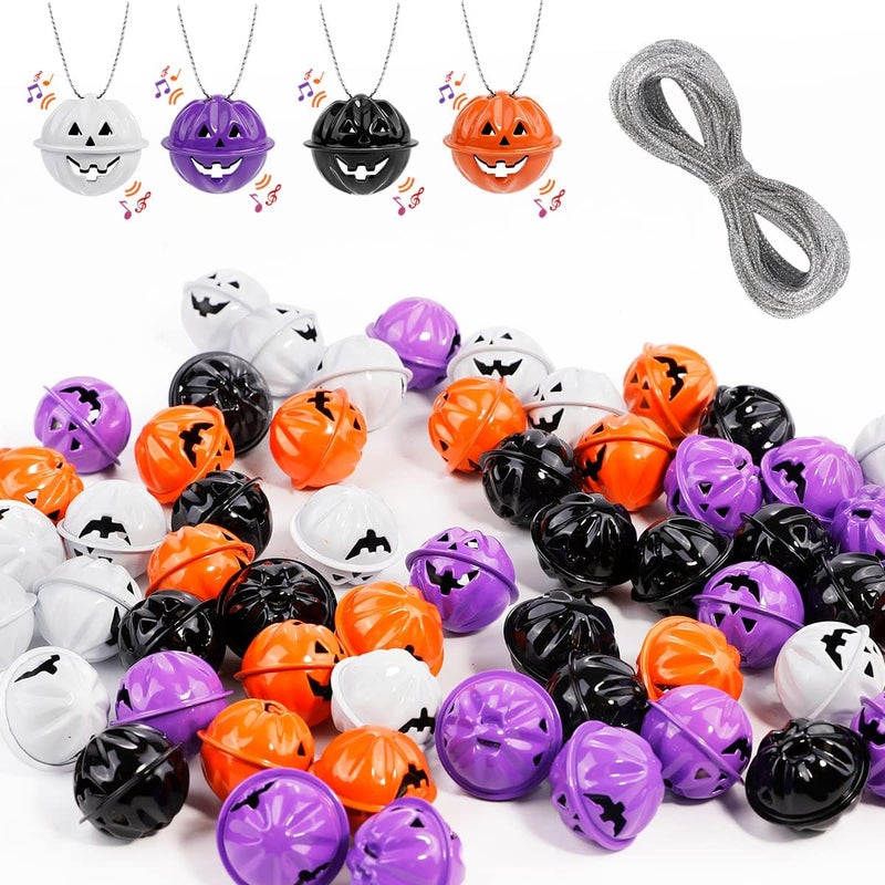 PDFans Halloween Pumpkin Bells 60pcs Jack-o-Lanterns Craft Bells 1Inch Pumpkin Jingle Bells Beads Ornaments with a Roll of String for Halloween Decorations Party Favors - Image 1